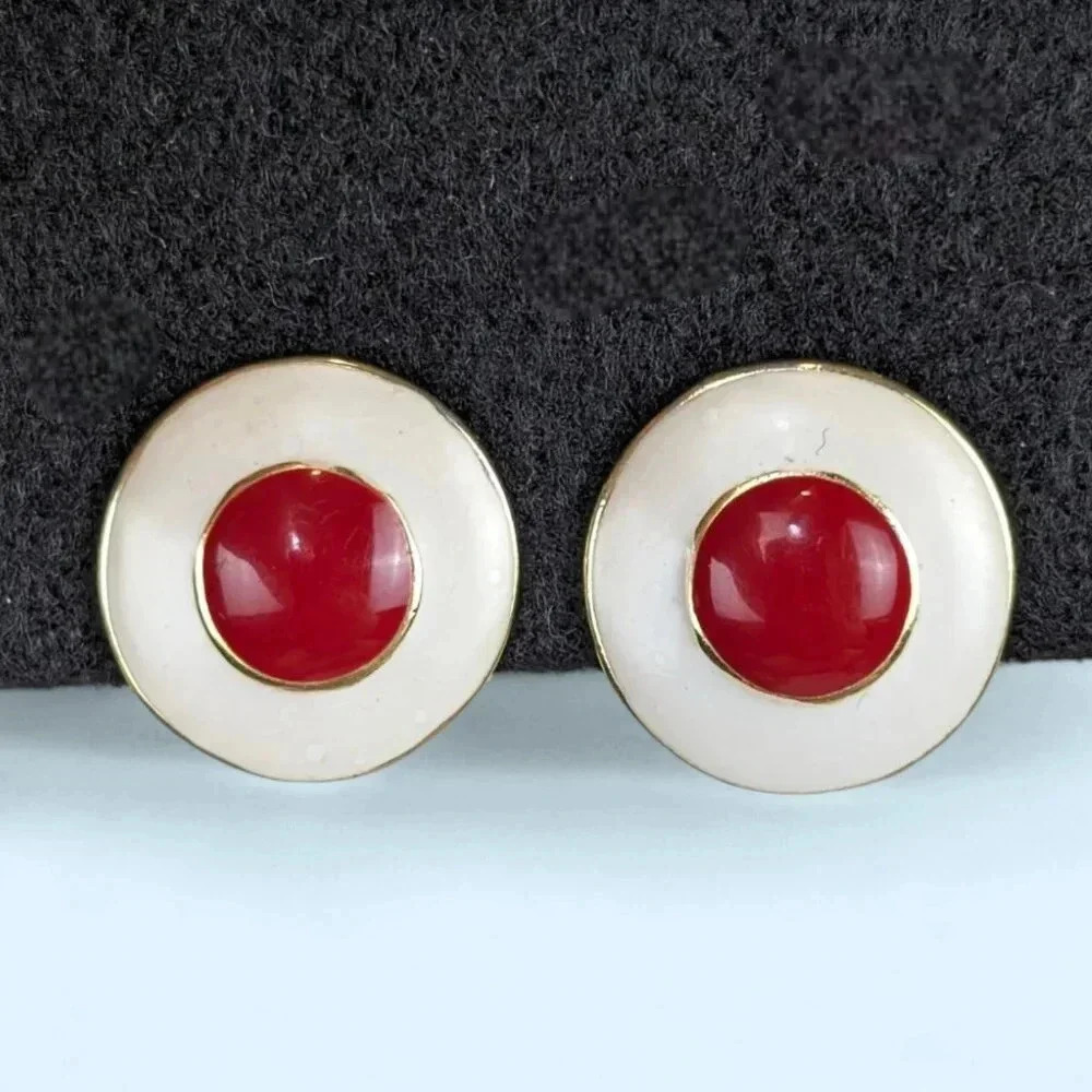 (2/$20) V. Red & White Enamel Studs